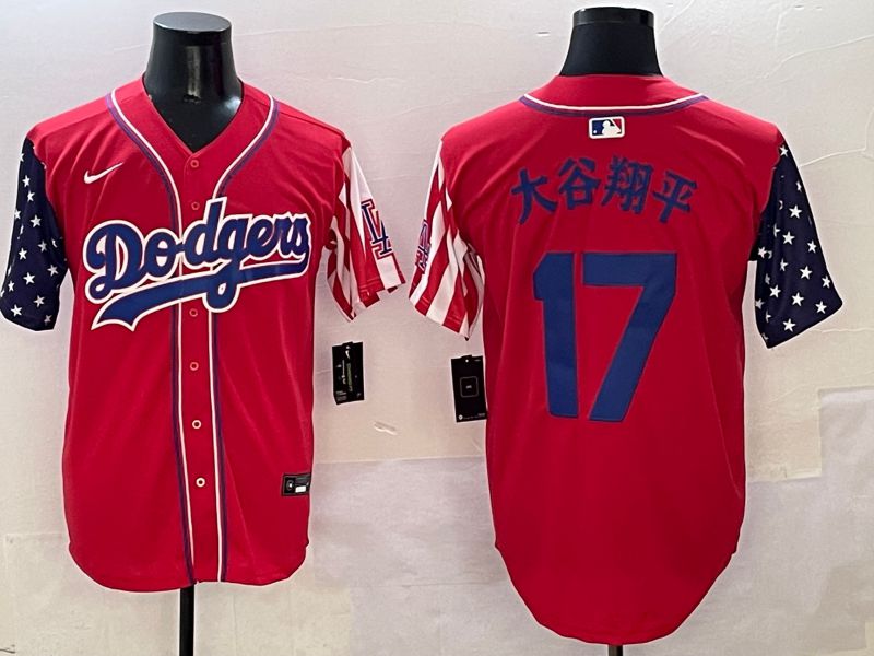 Men Los Angeles Dodgers 17 Ohtani Red a generation of national flags Joint name 2025 Nike MLB Jersey style 5